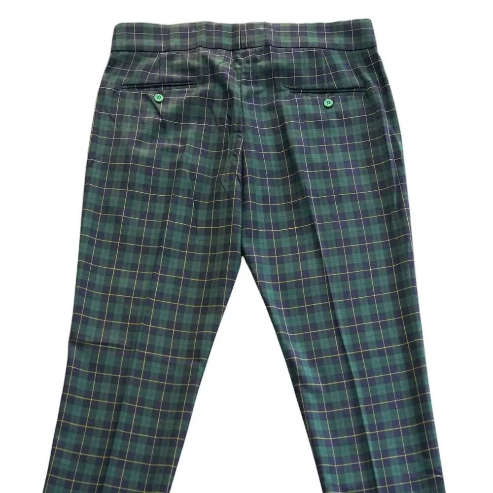 Mens 36 Gurkha Pants Green Navy Tartan Plaid Wool Flat Front Slim Fit Trousers